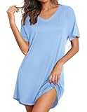 Ekouaer Nightgowns for Women Bamboo Viscose Sleep Shirts Short Sleeve Night Shirts Casual Sleep Dress Soft Sleepwear Light Blue