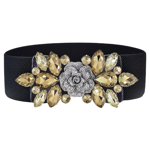 Stretchy Rhinestone Wide Belt Elastic Crystal Thick Belts Fashion Waist Accessories for Women Dress