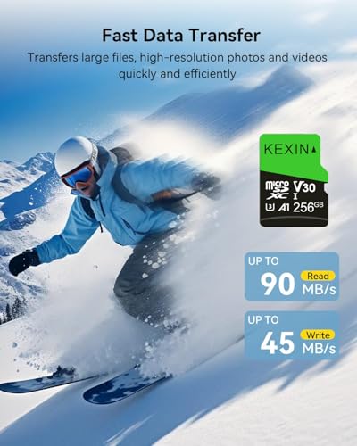Image of KEXIN 256GB Micro SD Card with SD Adapter microSDXC Memory Card UHS-I A1 V30 U3 Micro SD Card Full HD High Speed TF Card for Smartphone Tablet Action Camera Dash Cam Drone Game Console