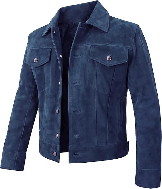 Image of Suede Leather Trucker Jacket Men - Mens Western Style Cowboy Suede Leather Coat - Vintage Motorcycle Jacket