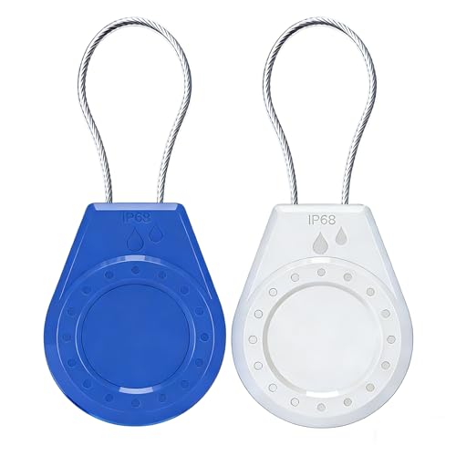 Image of Air Tagholder Keychain Case with Steel Wire Cable & Hex Lock, Waterproof Anti-Lost Shockproof Cover Compatible with Apple Air Tag for Luggage, Backpack, Keys (White+Blue)