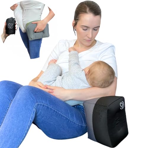 Breast Intentions ® Almohada portátil para lactancia materna, soporte inflable para brazos para lactancia y alimentación con biberón, altura y firmeza ajustables, bloque de soporte de alimentación + 1