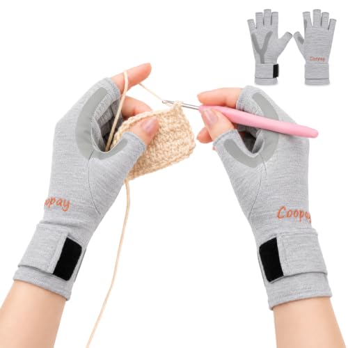 Coopay Crochet Gloves with Anti-Slip Grip, Fingerless Compression, Size M