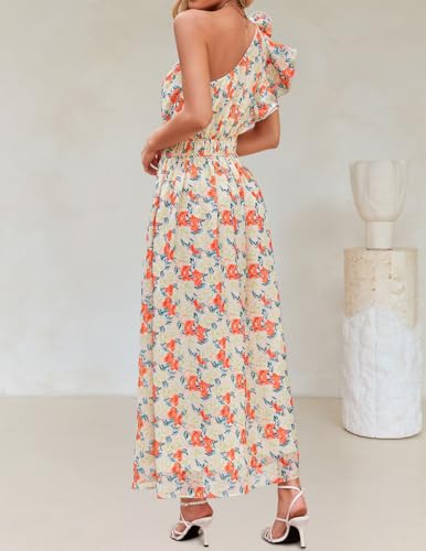 Image of ZESICA Women's 2026 Summer Floral Sleeveless Maxi Dress | One Shoulder, Sleeveless, Ruffle, High Waist, Beach Wedding Guest, Vacation, Graduation, Bridal Shower, Boho Long Dresses