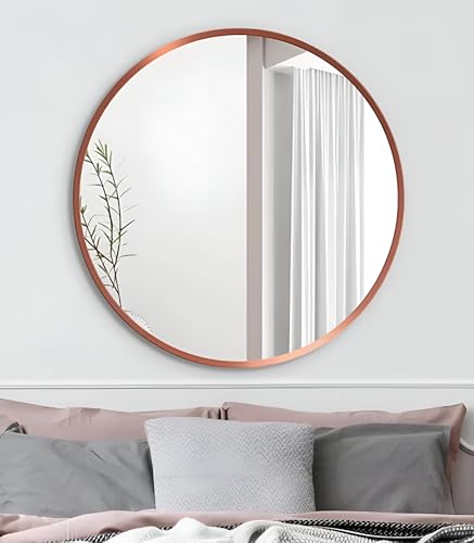 Image of Ali.G.I Vanity Round Wall Mirror | Metal Frame Bathroom Mirror | Classic Design Rose Gold Mirror for Bathroom Wash Basin, Bedroom, Drawing Room -30inches.