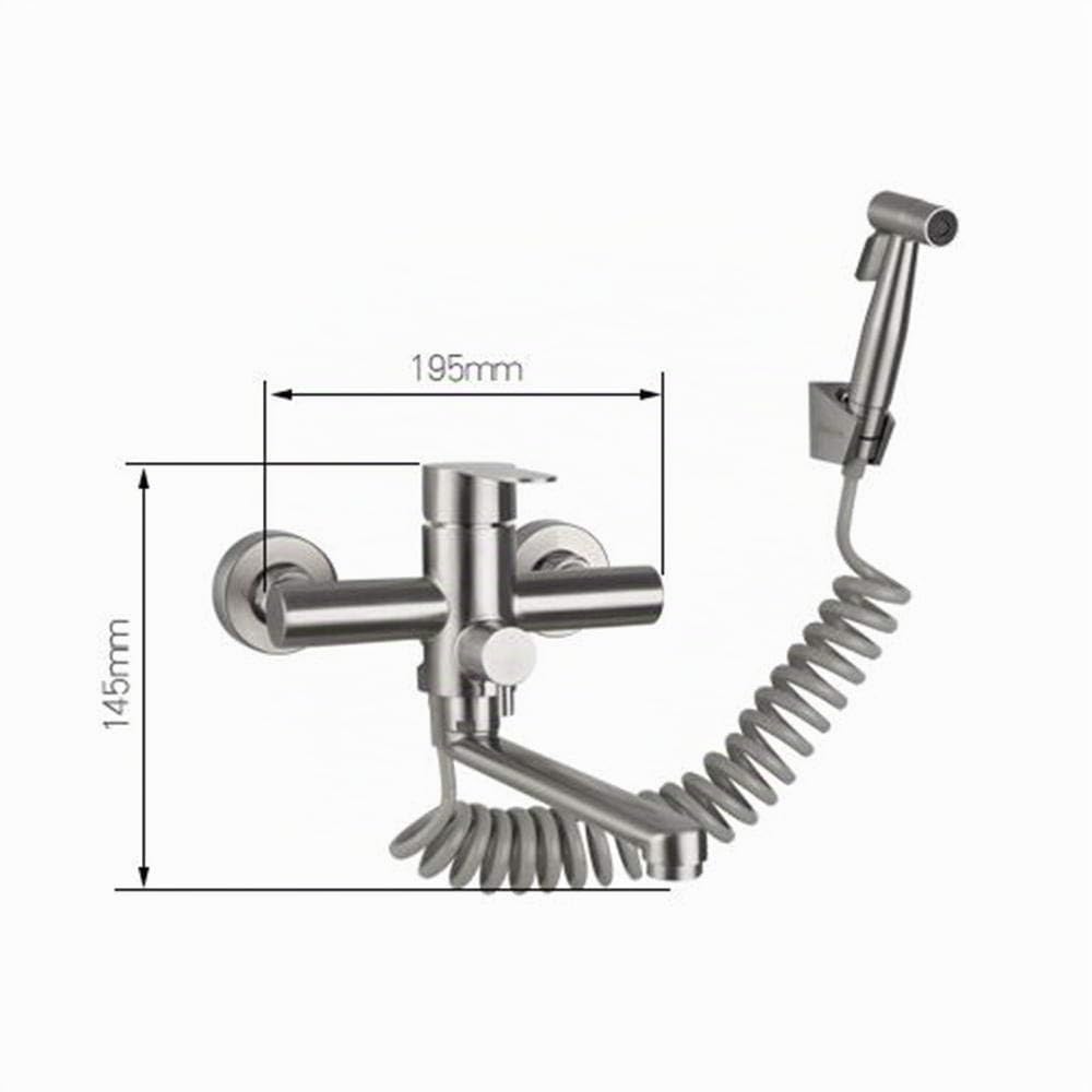 grifo de pared con ducha, con pistola, fregadero de cocina, grifo de acero inoxidable, agua caliente/fría, bandeja de lavandería, giratorio (cepillado)