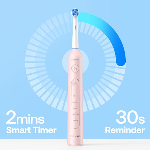 Image of Bitvae R2 Rotating Electric Toothbrush for Adults with 8 Brush Heads, 5 Modes Rechargeable Power Toothbrush with Pressure Sensor, Pink
