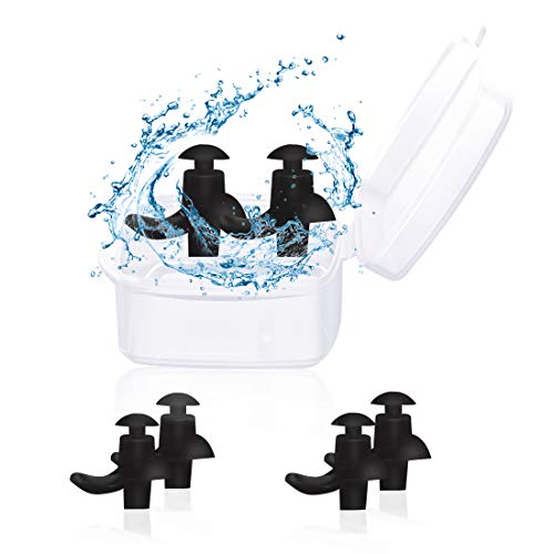 Ear Plugs Swimming Spiral Swimming Earplugs Silicone Earplugs for Swimming Showering Waterproof Reusable Adult Size 2-Pair Pack,Black