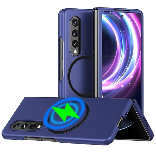 Ephoou Samsung Galaxy Z Fold 4�p���C�P�[�X [MagSafe�Ή�] ��w �~���^���[�O���[�h ���� �ϏՌ� ���h�~ [���C�����X�[�d] Samsung Galaxy Z Fold4 QHMS-Blue