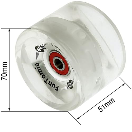 FunTomia 4 Stück (LED) Longboard/Skateboard Rollen (Big Wheels) in 70x51mm 80A inkl. ABEC-9 Kugellager und Metall Spacer 80A Rollenhärte + T-Tool