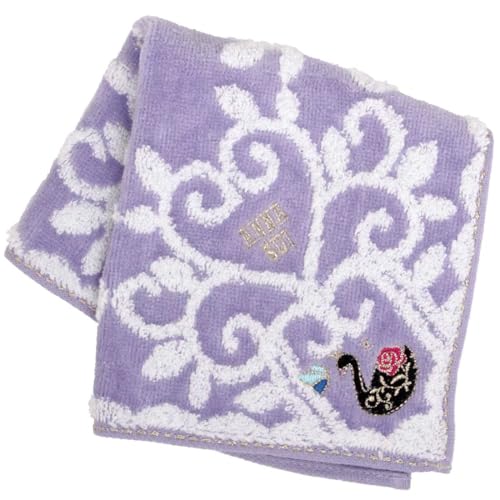 【アナスイ】 タオルハンカチ アニマル刺繍 ブラックスワン (パープル) 婦人 レディース タオル ハンドタオル 約25cm 109482-0016-01