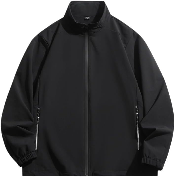 Mens Fall Business Stand Collar Hiking Jacket Lightweight Windproof Rainproof Sport Zip Up Outerwear