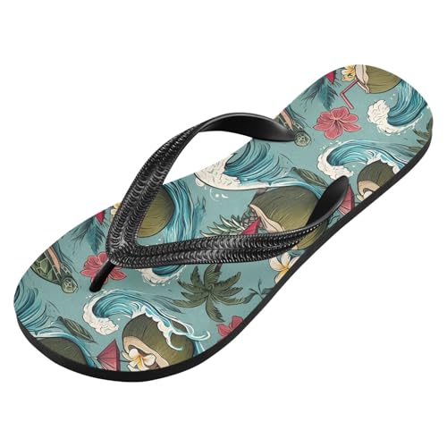 ALAZA Flamingo Palm Coconut Summer Printer Flip Flops for Women Fashion Beach Slippers Comfort Mens Flip Flops Non-Slip Rubber Shower Slippers Sandal for Hotel Travel Sport,XS2