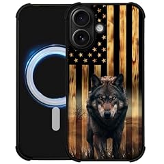 Wolf American Wood Grain Flag