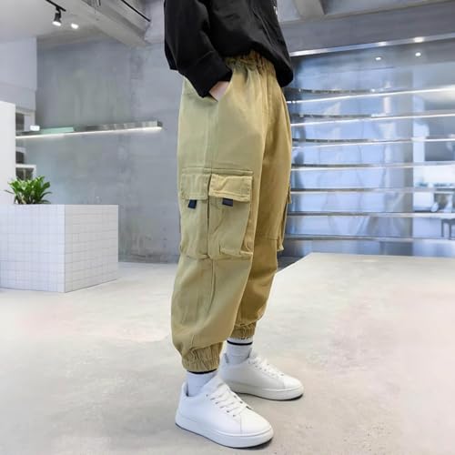 Boys Cargo Pants Casual Elastic Waist Pull On Trousers with Multi Pockets Fashion Lounge School Pants for Boys 3-15Y4