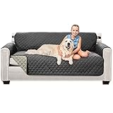 Sofa Shield Patented Couch Slip Cover, Large Cushion Protector, Reversible Stain and Dog Tear Resistant Slipcover, Quilted Microfiber 70” Seat, Washable Covers for Dogs Pets Kids, Charcoal