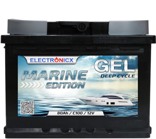 GEL Batterie 12v 80Ah Electronicx Marine Edition Solarbatterie 12v Akku 12v Solar Batterien Versorgungsbatterie 12v gel Wohnwagen Batterie Wohnmobil Gelbatterie 12v 80ah Solar Akku mover batterie