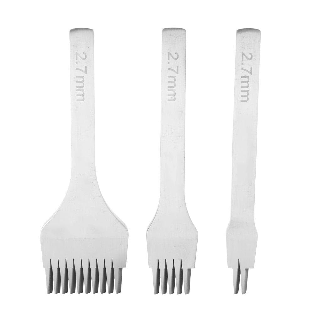 White Steel 2/5/10 Punch Prong Tool Set Lacing Stitching Chisel Set for Leather Crafts (2.7mm) Leather Tools,Pricking Irons (Pitch 2.7mm)