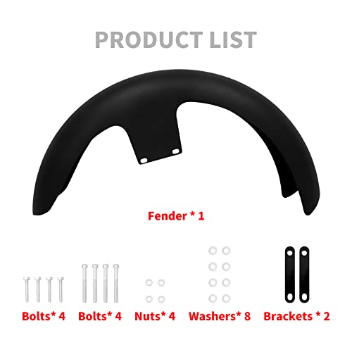 Image of 21-Inch Front Fender Fit for Harley Touring 1996-2023 | Matte Black Front Mudguard for 120 /R19 Tires, Fits Road King, Road Glide, Street Glide, Electra Glide and Custom Baggers