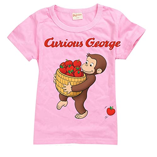 おさるのジョージ 服 綿 Tシャツ 半袖 子供 キッズ トレーナー 夏 秋 トップス おさる グッズ 男の子 110 100 120 130 140 150 160 170 誕生日 プレゼント 通園 通学 学校 快適 通気 可愛い (ピンク01,140cm
