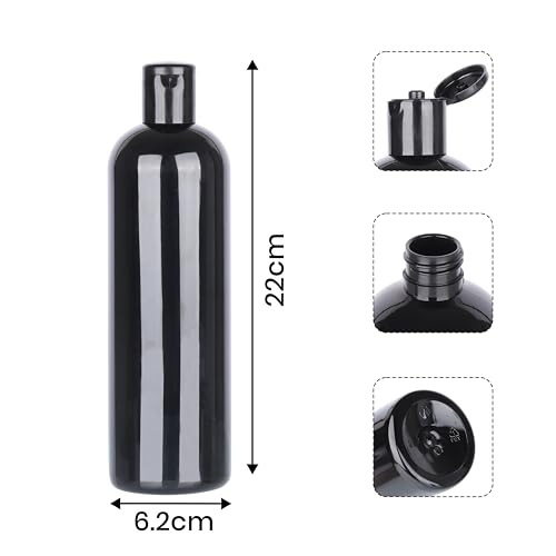 Image of 500ml Black Empty PET /Plastic Round Bottles With Black Flip Top Cap and For Hair Oil,Massage Oil, Lotions, Shampoo | Refillable | Reusable-Pack of 12