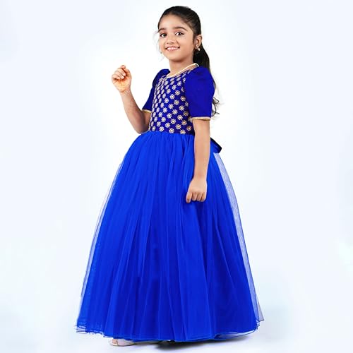 Image of Stanwells Kids Dress for Girls Embroiderd Full Length Frock for Baby Girls Flower Gown Ruffle Pattern Back Zipper Beautiful Sleeveless Birthday Dress for Girls Coral (1-9 Years)