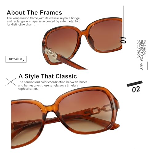 Image of SIPHEW Polarized Sunglasses for Women | Vintage Square Sunglasses w UV400 Protection | Womens Wraparound Shade