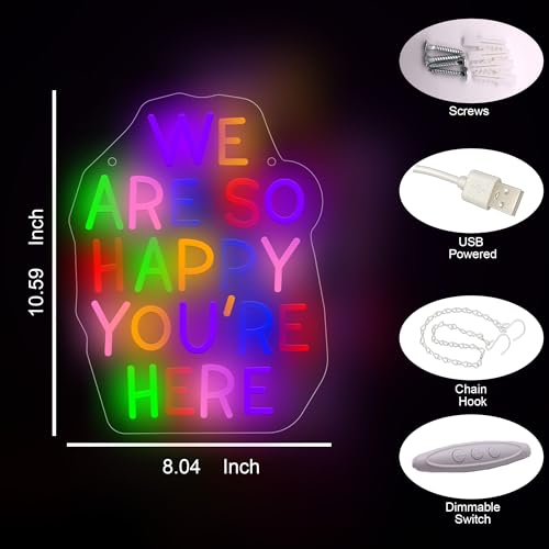 Image of We Are So Happy You're Here LED Neon Sign, Welcome Back Motivational Classroom Neon Lights for Wall Decor, Classroom, Office,Party, Gifts for Teachers and Students