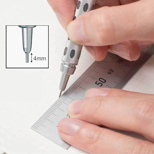 Image of 1000 0.5 MM Mechanical Drafting Pencil | Metal Clip With Retractable Mechanism | Dual Metal & Rubber Grip | Pack Of 1 | Silver & Black (PG1015)