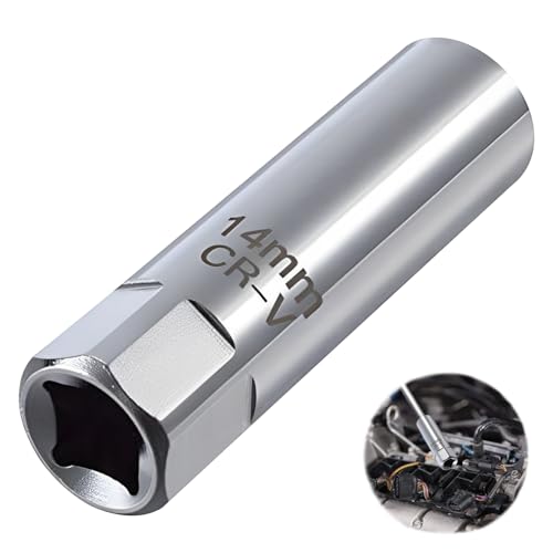 Dongnesi 14mm Spark Plug Socket, 12 Point Wall Spark Plug Removal Tool Thin with 3/8 Inch Drive, Swivel Magnetic Removal Installer Tool Compatible with BMW Mini Nissan Mercedes