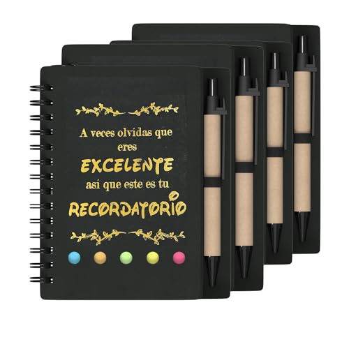HochoLii Cuadernos de redacción - Regalos de Agradecimiento - Diarios Inspiradores con Bolígrafos Retráctiles de Papel - Bloc de Notas Motivacional para Escuela, Maestros y Empleados, 4 piezas, Negro