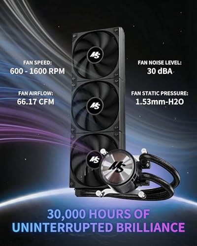 Image of Minorsonic CPU Cooler 360mm Aio, Liquid Cooler CPU Low-Noise AMD AM5 /AM4, Refrigeracion Liquida Water Cooling Systems, Intel LGA 1851 /1700 PC Water Cooler 3 x 120 mm PWM Fans Black