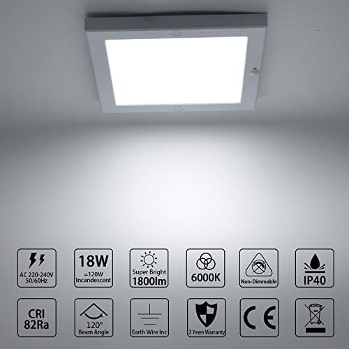 HiBay 18W Motion Sensor Ceiling Light Indoor,Square Surface Mounted LED Panel Lights Cool White,Ultra Slim PIR Spotlights Hallway Lamp Mains Powered