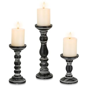 Romadedi Wood Candle Holders for Pillar Candles - Set of 3 Tall Farmhouse Wooden Candlestick Holder, Rustic Candle Stand for Fireplace Mantle Shelf Table Home Decor, Black 6"/ 8.3"/11.8" Romadedi Wood Candle Holders for Pillar Candles Set of 3 Tall Farmhouse Wooden Candlestick Holder Rustic Candle Stand for Fireplace Mantle Shelf Table Home Decor Black 6 83118
