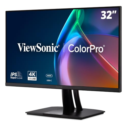 Image of ViewSonic VP3256A-4K 32 Inch 4K ColorPro Monitor, IPS Panel with 100% sRGB and Pantone Validated for Professional Content Creation, Advanced Ergonomics, 100W USB-C, HDMI, and DisplayPort Inputs