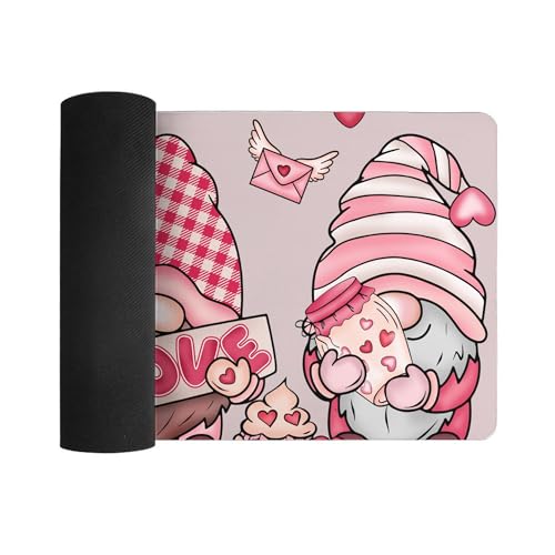 Image of Valentine Pink Gnome Extended Gaming Mouse Pad, with Stitched Edges Large Mouse Pad Desk Protector, Rubber Base Mousepad Keyboard Mouses Mat for Work Game Office Home 32 inchX16 inch,E107