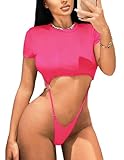 Avidlove Womens Lingerie Short Sleeve Sexy Teddy Bodysuit Fitted Crop Top Backless Half Shirts