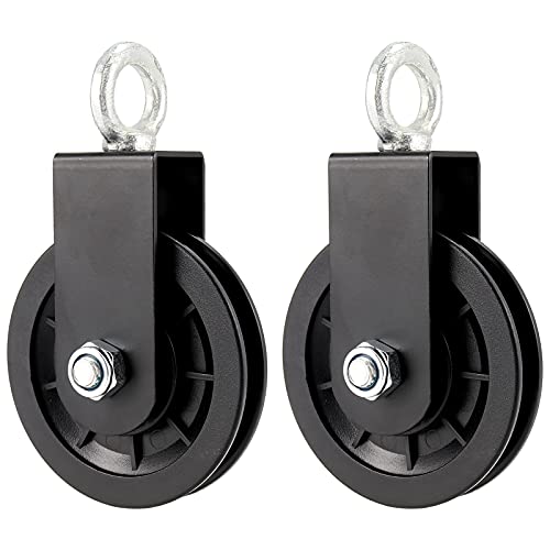 MAAIGU 2 PCS 3.54 in/90 mm Cable Pulley Wheel, 360 Degree Silent Detachable Rotation Traction Wheel, Heavy Duty Mute Swivel Fitness Pulley Wheel for DIY Gym Pulley System, Equipment Replacement, Hoist