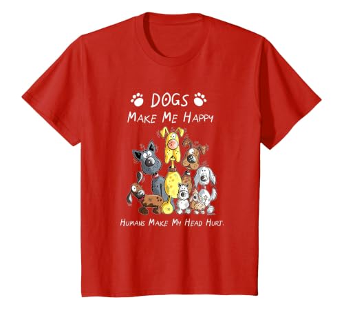 Dogs Make Me Happy Humans Make My Head Hurt T-Shirt, Youth, Red, 3T