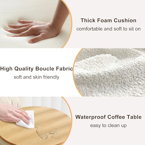 Round Boucle Ottoman with Storage Set of 2, White Ottoman Poufs for Living Room, Sherpa Storage Ottoman Stool, Cute Teddy Foot Rest, White Makeup Vanity Stool Chair, Small Coffee Table