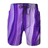 Mens Quick Dry Swim Trunks with Mesh Lining,Ultraviolet Marble Ink Colorful Purple Pattern,Summer Surf Long Beach Pants Board Shorts Bathing Suits L