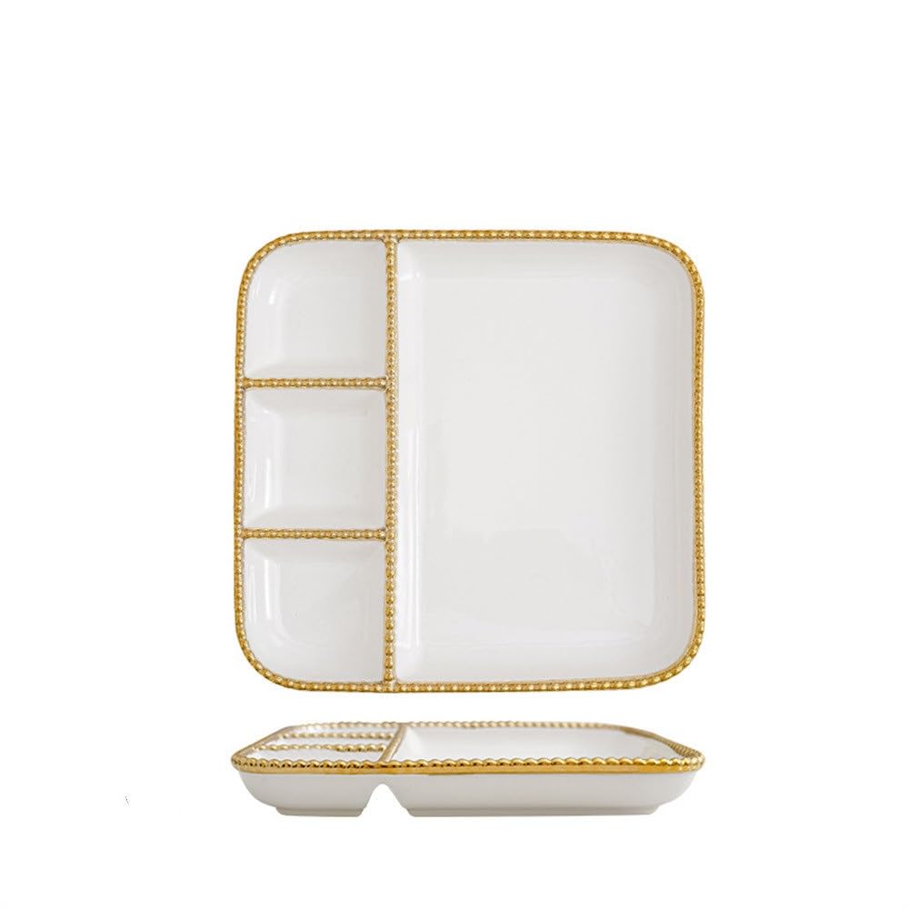 Assiettes compartimentées, Assiette Petit-déjeuner, Assiette Occidentale, Assiette compartimentée en céramique, Assiettes à dîner compartimentées (Blanches 23,5