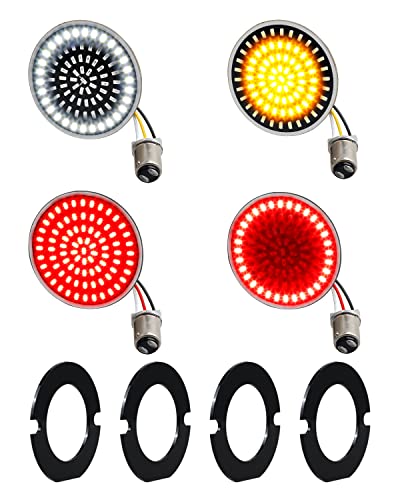 Image of 1157 LED Turn Signals Light for Harley Dyna Softail Sportster Road King | 82 SMD switchback (30 halo + 52 center), front white DRL + amber turn, rear red 2in bullet+3-1 /4in flat, for Harley 1986-2023