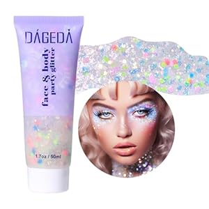 DAGEDA Body Glitter Gel, Face Glitter for Easter Decor Body Gel Sequins Shimmer Eyeshadow, Chunky Glitter for Face Hair, Holographic Cosmetic Laser Powder Festival Glitter Makeup1.7oz (Candy)