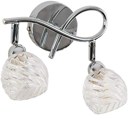 MiniSun Pair of Modern 2 Way Polished Chrome Curved Arm Wall Lights with Swirled Glass Dome Shades