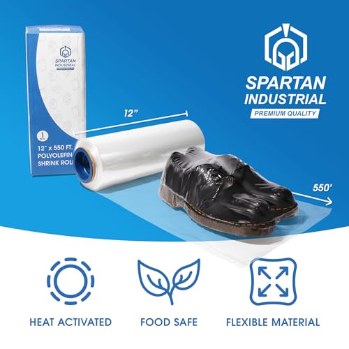 Image of Spartan Industrial - 12 inch X 550' Polyolefin Centerfold Heat Shrink Wrap Roll - 80 Gauge Shrinkable Film for Packaging Books, Toys, Sporting Goods, Medical Supplies, and More