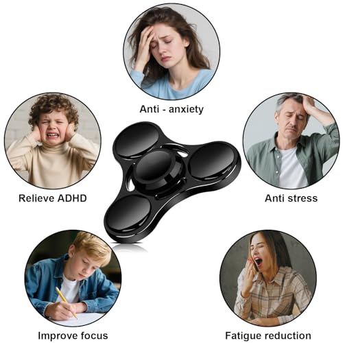 SCIONE Metalowy Fidget Spinner – Wirnik Ręczny o Wysokiej Prędkości dla Dorosłych i Dzieci – Zabawka Sensoryczna Antystresowa z Wyjmowanymi Łożyskami – Idealny do Biura, Szkoły i na Prezenty (Czarny)