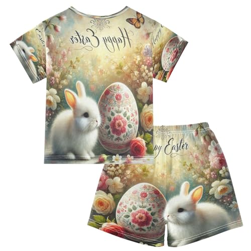 Rabbit Easter Pinkish White Pajama Set Short Sleeve PJS 2 Piece Summer Pajamas Shorts Sets Cotton 5Y2