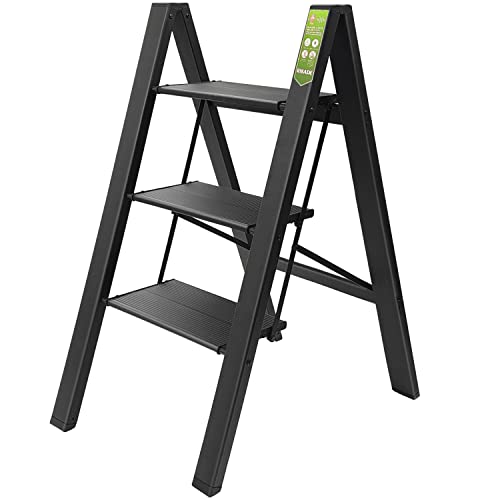 RIKADE 3 Step Ladder,Folding Step Stool with Wide Anti-Slip Pedal, Aluminum Portable Lightweight...