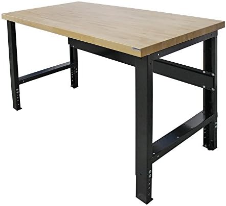Borroughs Adjustable Height Heavy Duty Workbench, Solid Hardwood Top, Commercial Grade, 16-Gauge Steel Legs, 30 in. x 60 in.